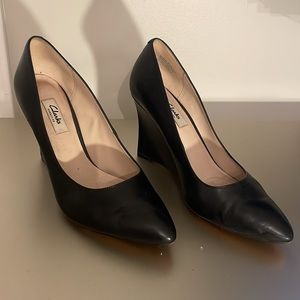 Clark’s - leather, pointed toe, wedge heel - size 9.5